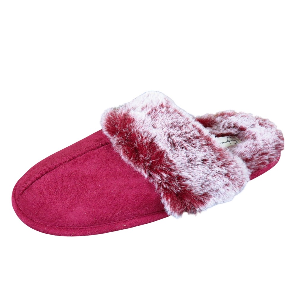 Jessica Simpson Women Faux Fur Scuff Slippers Sz L 8-9 Loungewear Burgundy Wine